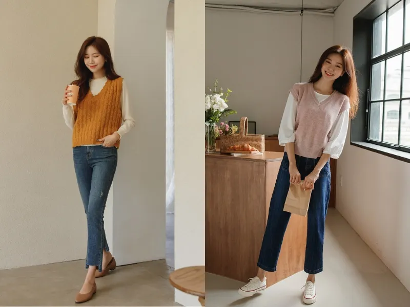 Giày sneaker đế cao mang lại vẻ năng động trẻ trung nhưng vẫn giữ được nét thanh lịch cho set đồ