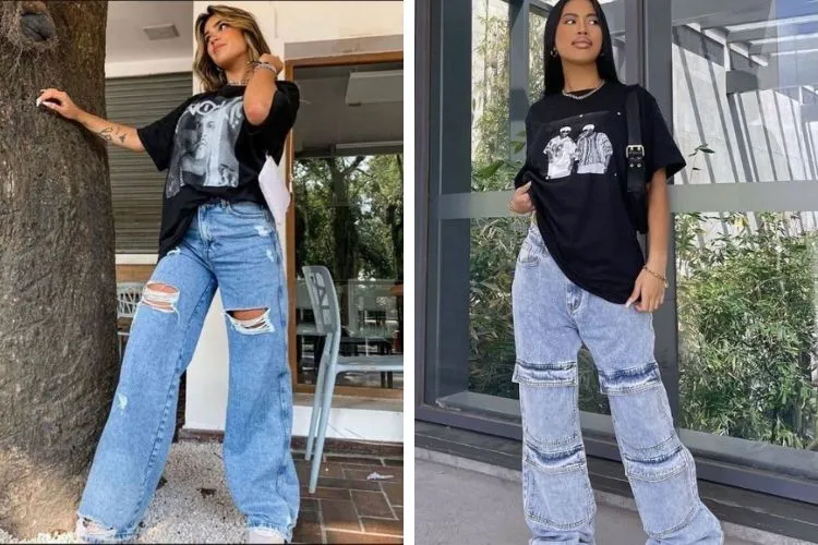 Sự kết hợp hoàn hảo giữa giày denim rách và trang phục cá tính tạo nên diện mạo ấn tượng