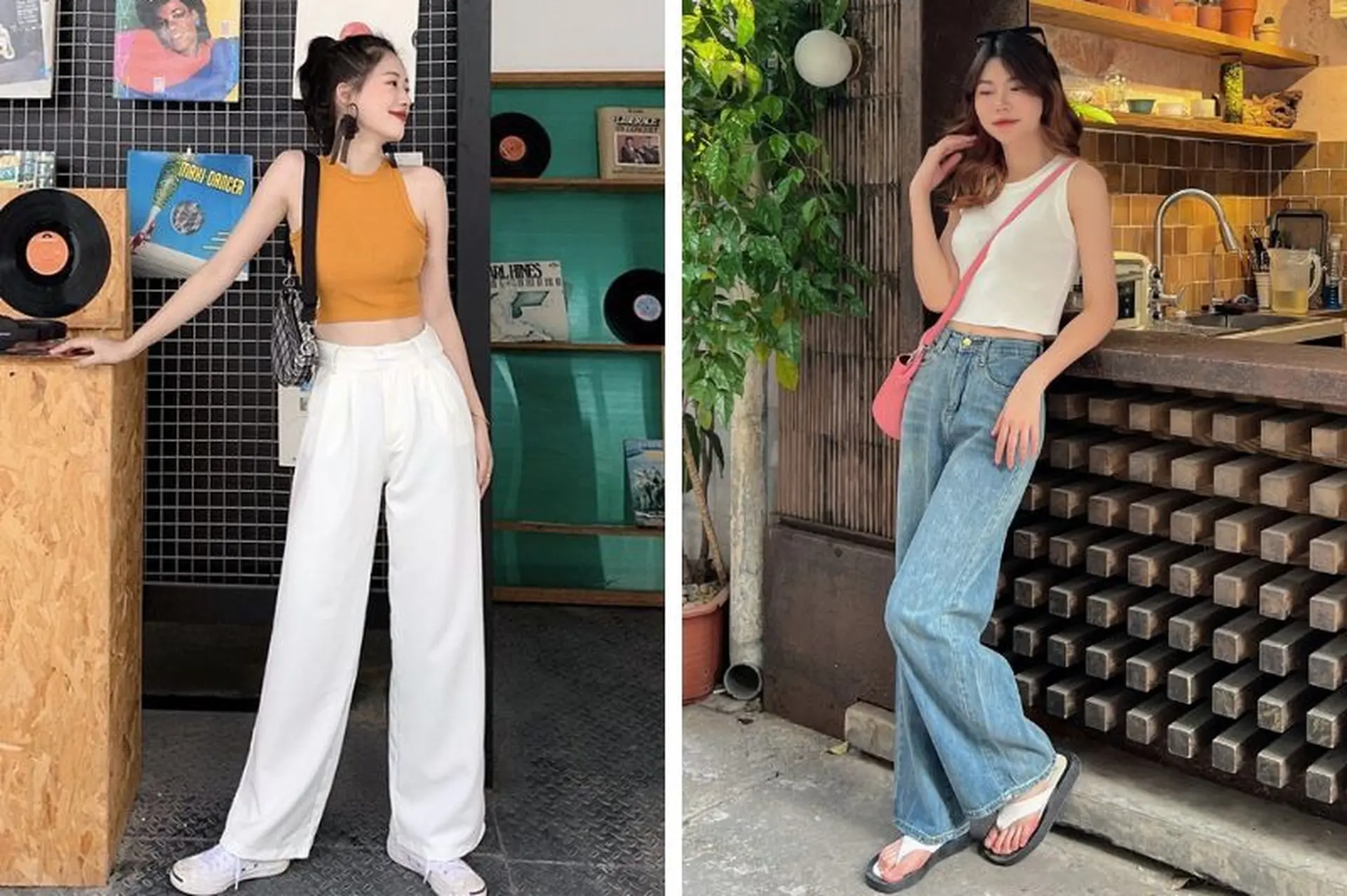 Áo croptop và quần baggy jean là bộ đôi giúp tôn vinh vóc dáng người mặc một cách triệt để