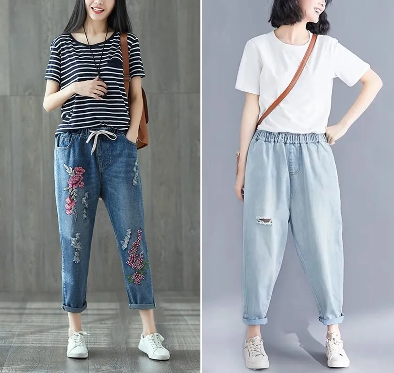 Phong cách năng động và hiện đại khi phối giày bánh mì chấm bi cùng quần jeans