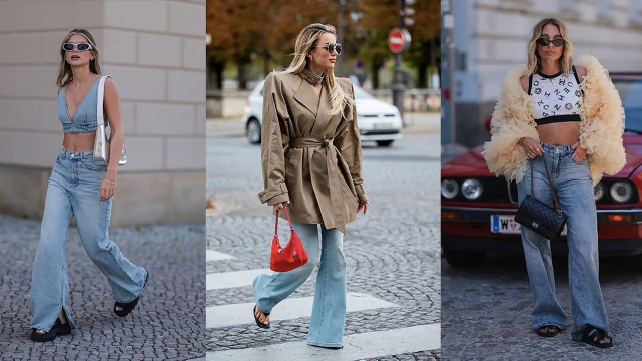 Phong cách năng động khi kết hợp quần jeans ống rộng cùng giày bánh mì đế trong suốt
