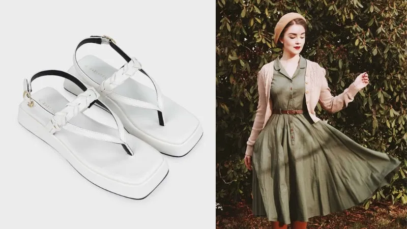 Sự kết hợp đầy phá cách và trẻ trung giữa sandal bánh mì và váy ngắn nữ tính
