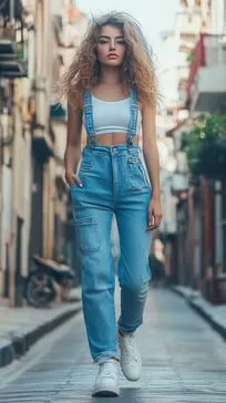Áo thun trắng và quần yếm denim là công thức kinh điển cho vẻ ngoài trẻ trung